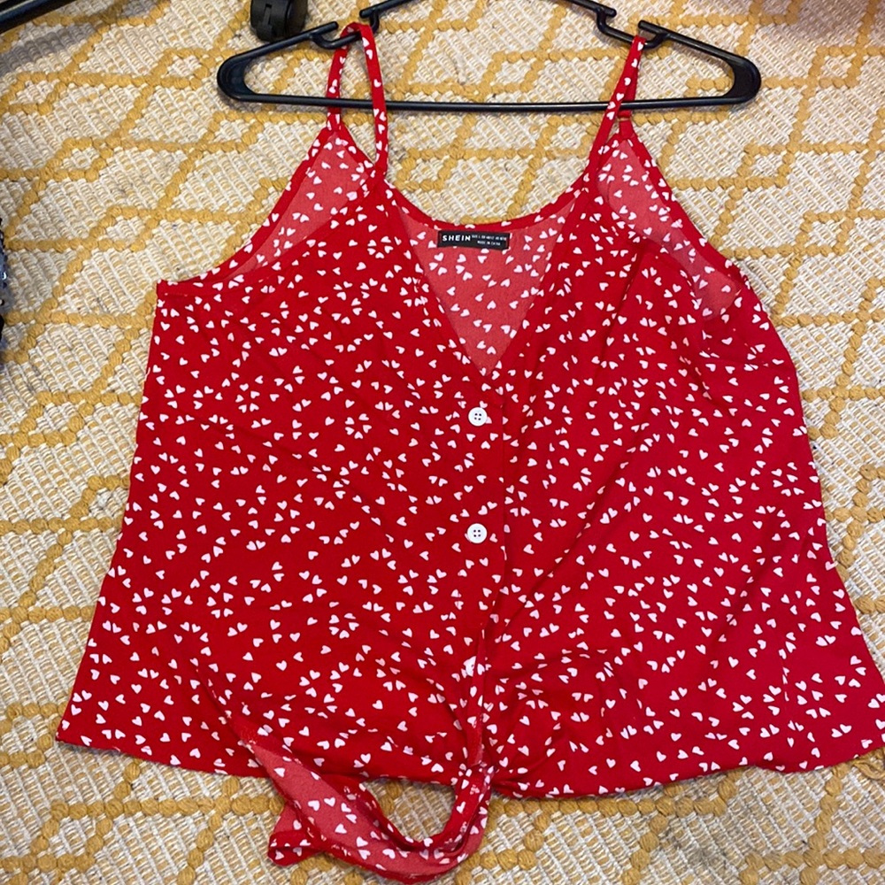 Spaghetti strap tank top. Red with white hearts. Great condition